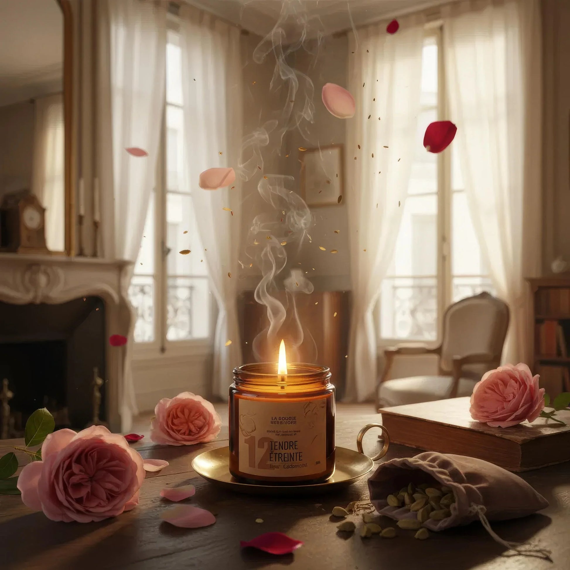 bougie artisanale naturelle – Tendre Étreinte – Rose & Cardamome