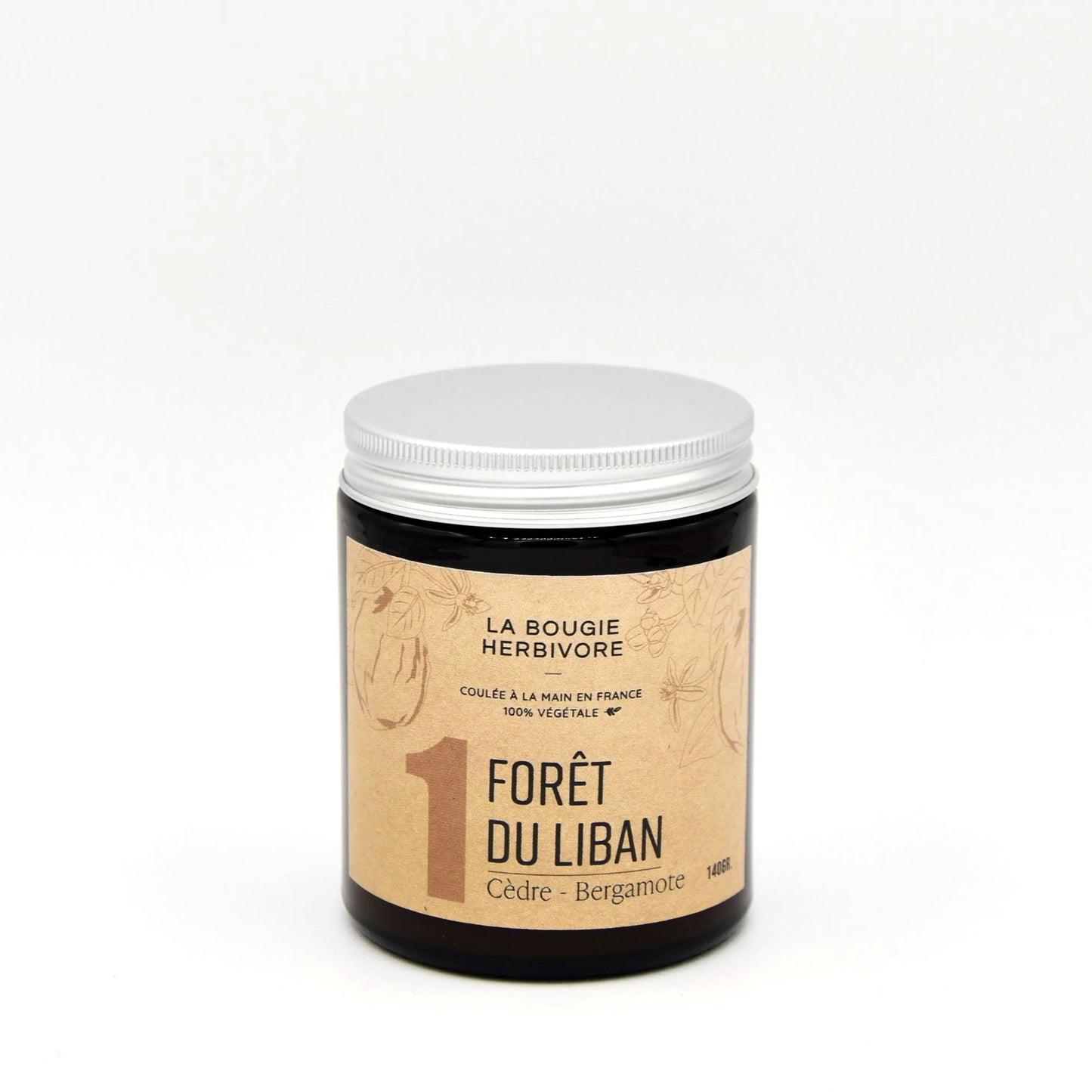 Bougie parfumée cèdre Bergamote No. 1 FORET DU LIBAN - La Bougie Herbivore  BOUGIE_25H/90G-N01