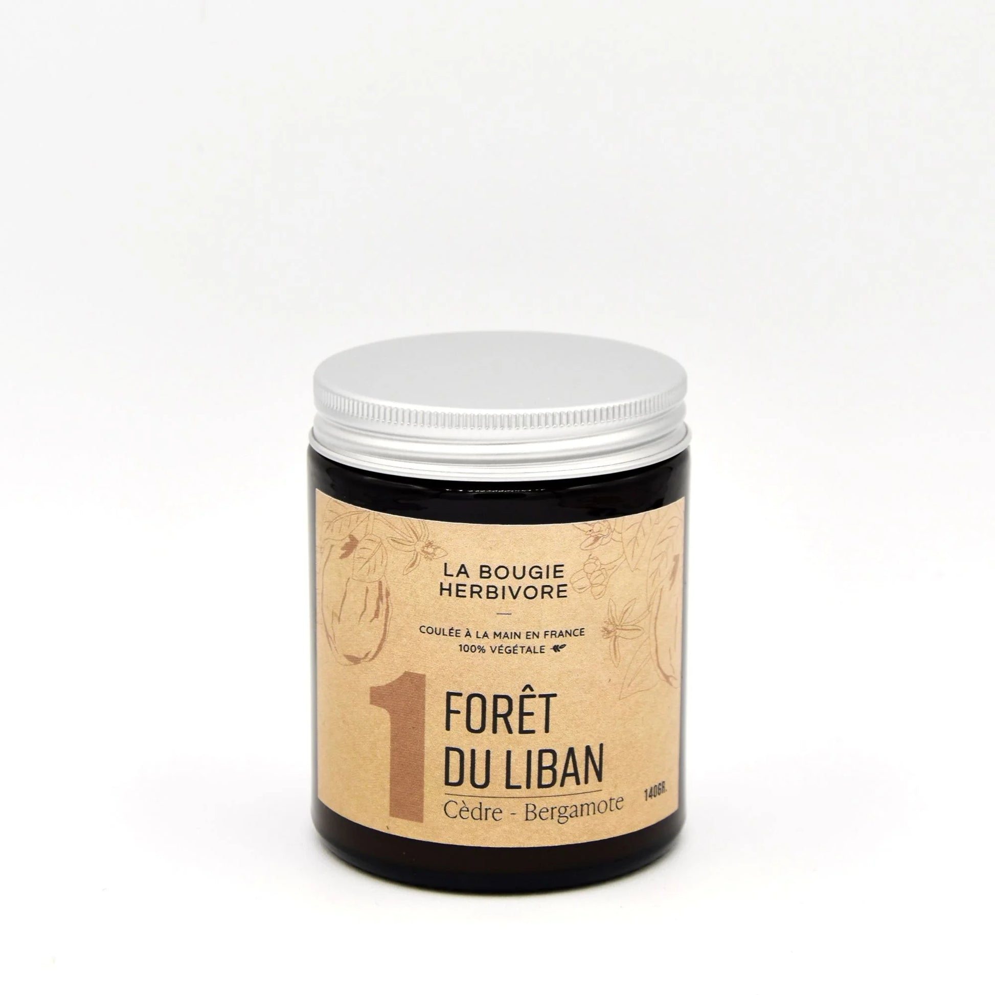 Bougie parfumée cèdre Bergamote No. 1 FORET DU LIBAN - La Bougie Herbivore  BOUGIE_25H/90G-N01