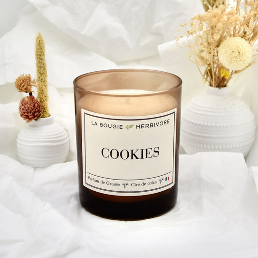 Bougie Parfumée "Cookies" Verre Ambré | Cire de Colza | Parfum de Grasse - 180g - La Bougie Herbivore