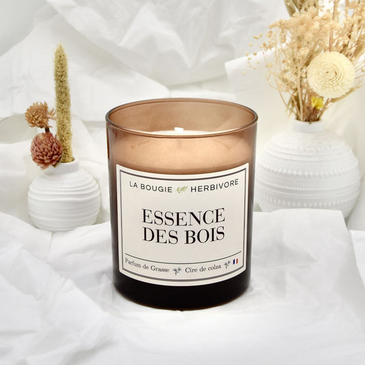 Bougie Parfumée "Essence des bois" Verre Ambré | Cire de Colza | Parfum de Grasse - 180g - La Bougie Herbivore