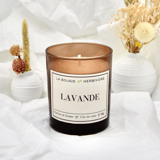 Bougie Parfumée "Lavande" Verre Ambré | Cire de Colza | Parfum de Grasse - 180g - La Bougie Herbivore