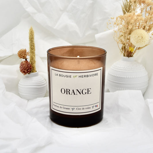 Bougie Parfumée "Orange" Verre Ambré | Cire de Colza | Parfum de Grasse - 180g - La Bougie Herbivore