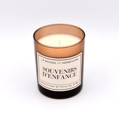 Bougie Parfumée Souvenirs d'Enfance Verre Ambré | Cire de Colza | Parfum de Grasse - 180g - Bougie artisanale gourmande