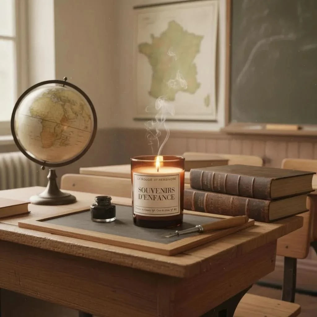 Bougie Parfumée Souvenirs d'Enfance Verre Ambré | Cire de Colza | Parfum de Grasse - 180g - bougies artisanales françaises et originales