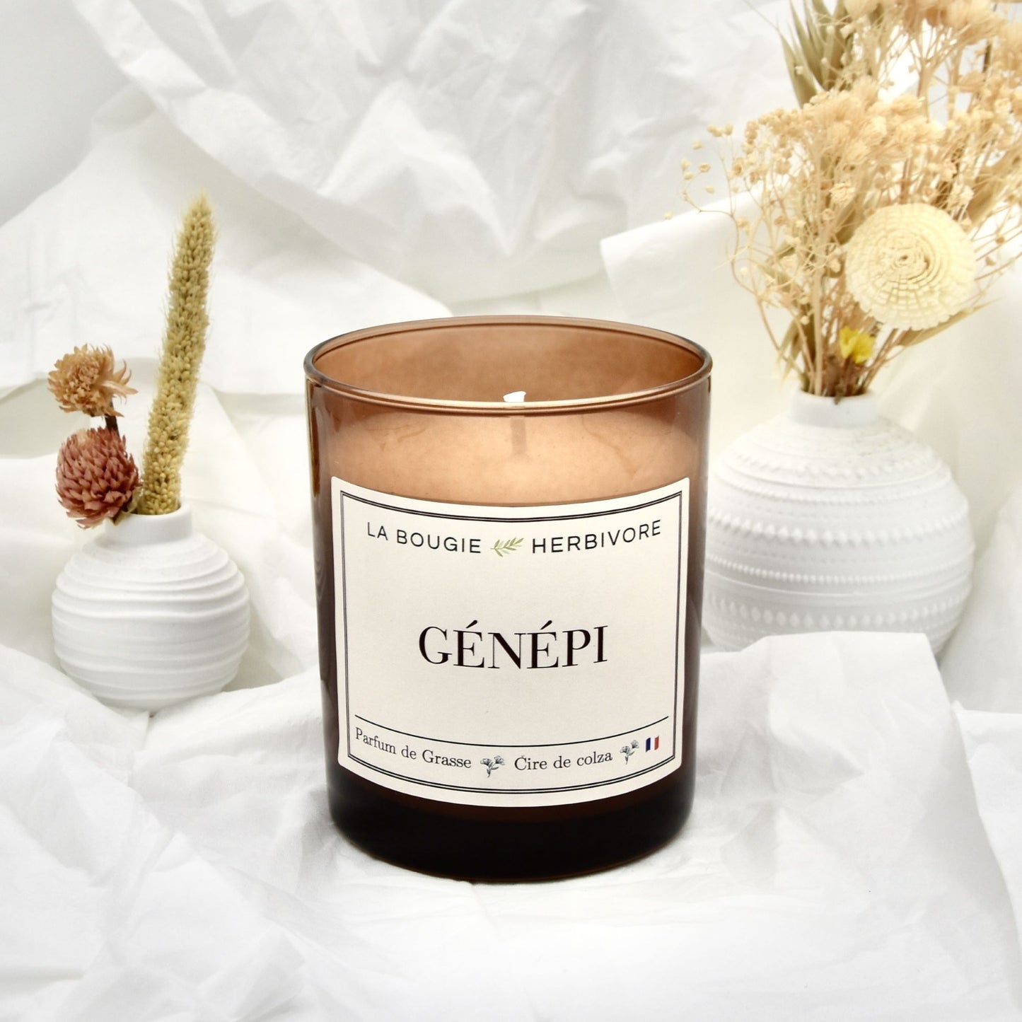 Bougie Parfumée "Génépi" Verre Ambré | Cire de Colza | Parfum de Grasse - 180g