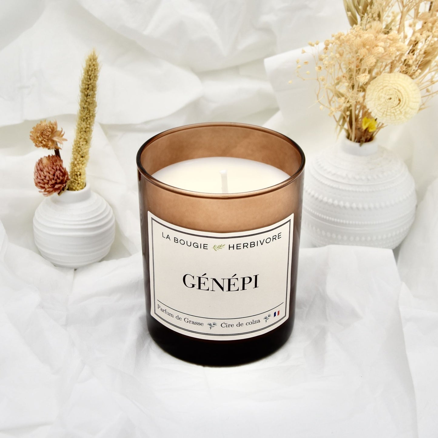 Bougie Parfumée "Génépi" Verre Ambré | Cire de Colza | Parfum de Grasse - 180g