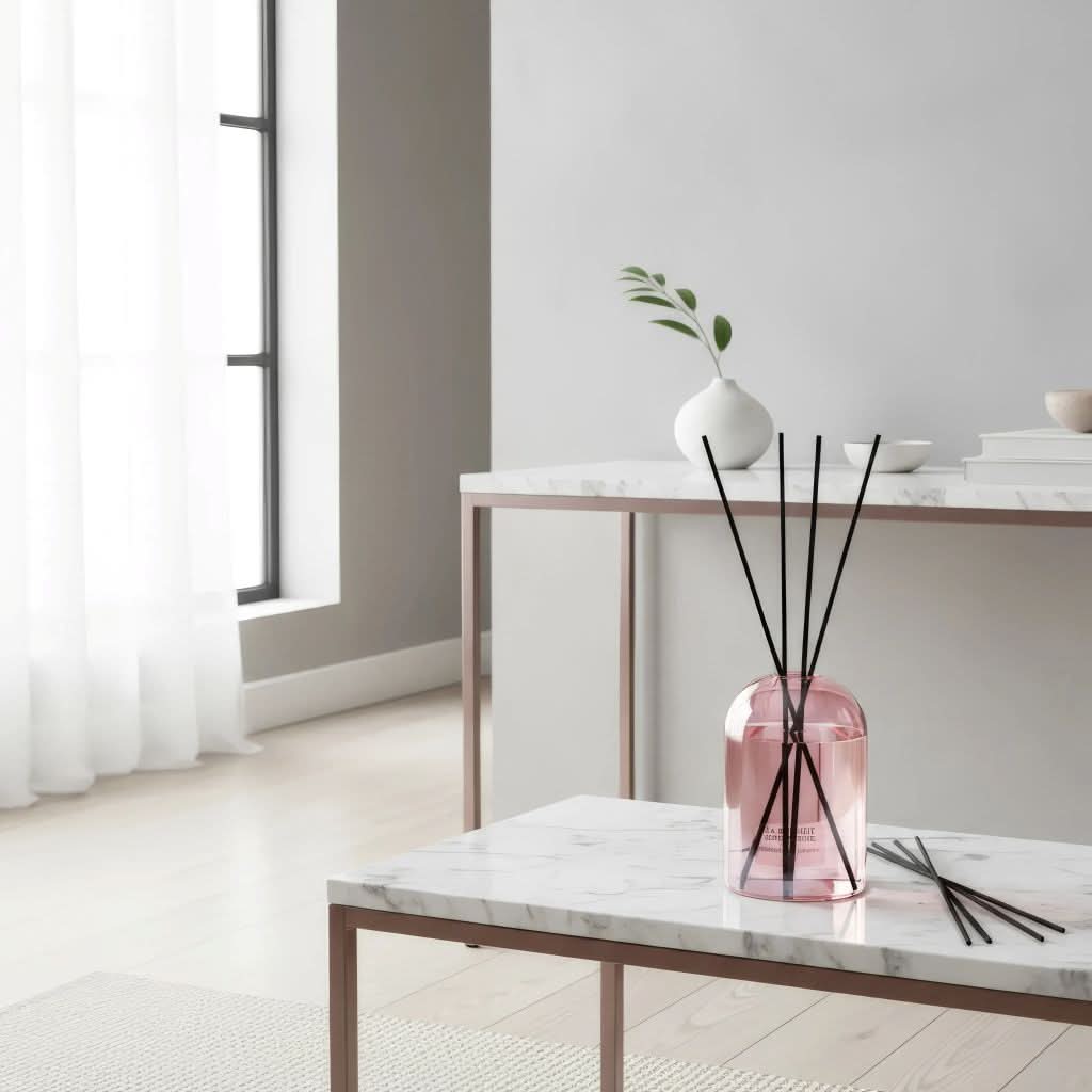 Pack Diffuseur en Verre goutte d'eau "Rose" 200 ml + Recharge de Parfum - la Bougie Herbivore