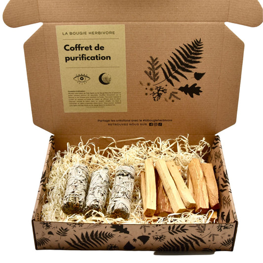 Coffret Purification : Sauges Blanches x3 & Palo Santo (8-10 Bâtons) - La Bougie Herbivore