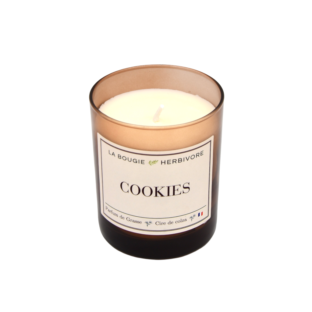 Bougie Parfumée "Cookies" Verre Ambré | Cire de Colza | Parfum de Grasse - 180g La Bougie Herbivore Bougie artisanale gourmande