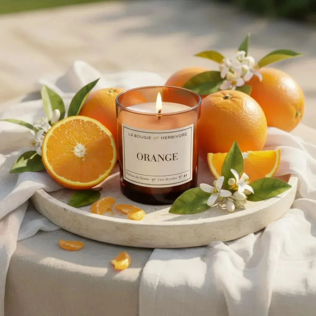 Bougie Parfumée Orange. Un parfum fruité et gourmand