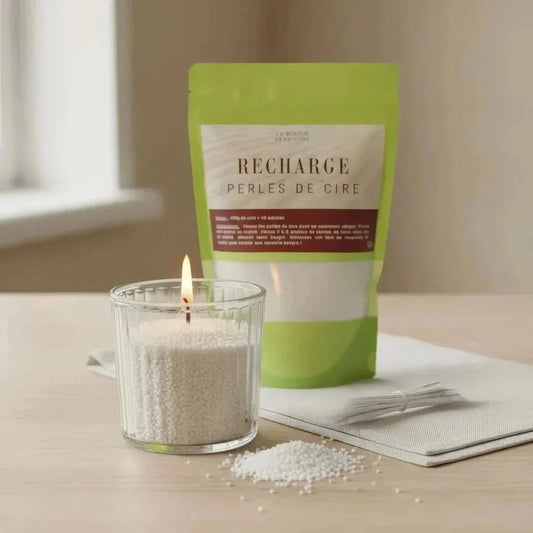 Bougie en Perles de Cire Végétale - 400g avec 40 Mèches (Vendu sans contenant) pour les Poudrées