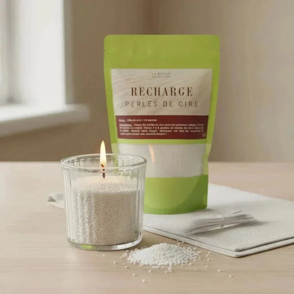 Bougie en Perles de Cire Végétale - 400g avec 40 Mèches (Vendu sans contenant) pour les Poudrées