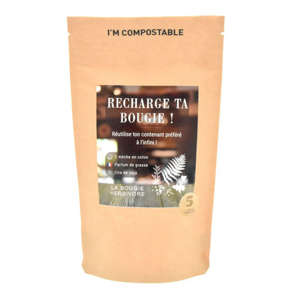 Recharge bougie parfumée 140g (sans pot) parfum Herbes Coupées et Lavande, Lilas