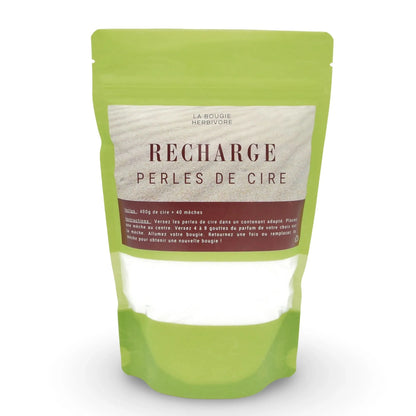 Recharge Bougie DIY – Perles de Cire Végétale Naturelle – 400g avec 40 Mèches – Kit Bougie Poudrée Sans Parfum – Artisanale & Écologique
