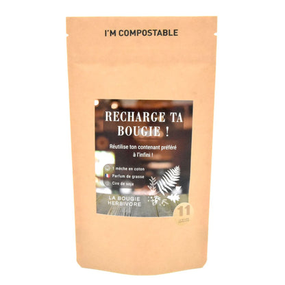 Recharge bougie parfumée 90g (sans pot) parfum Fleur de Lin et Feuilles de Tabac