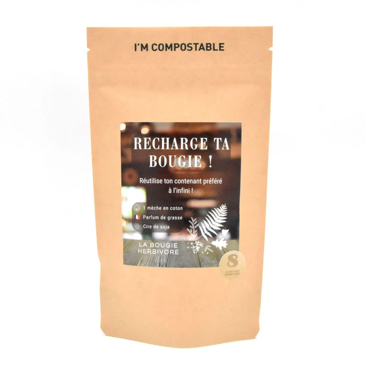 Recharge bougie parfumée 90g (sans pot) parfum Bois de Santal et Jasmin
