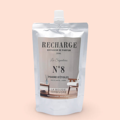 Recharge Diffuseur de Parfum à Bâtonnets No. 8 POUDRE D'ETOILES - 200ml - Collection les Signatures La Bougie Herbivore diffuseur