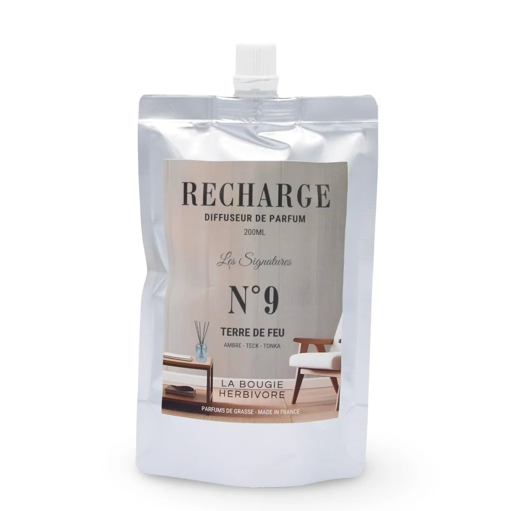 Diffuseur Santorin 200 ml en verre avec recharge Terre de Feu – ambre, teck et tonka