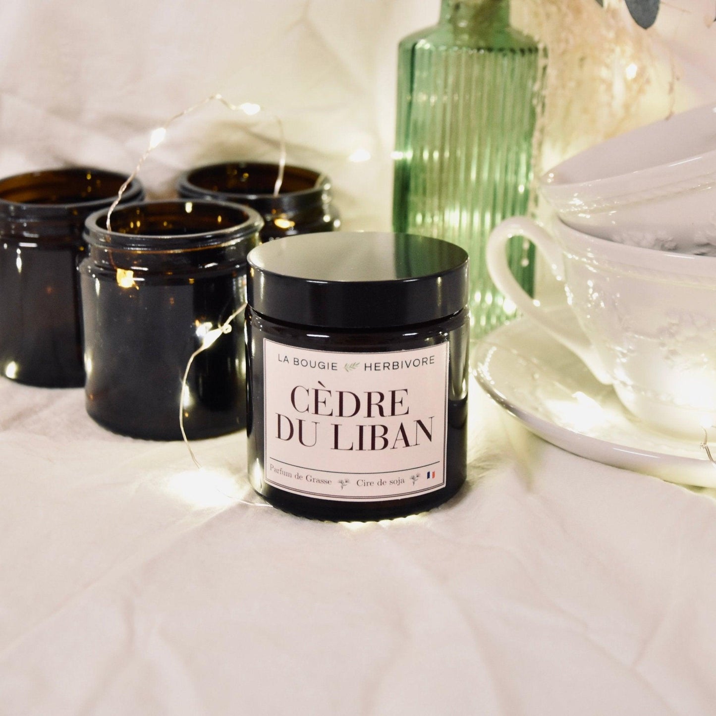 Bougie parfumée "Cèdre du Liban" à la cire végétale de soja 90g - La Bougie Herbivore