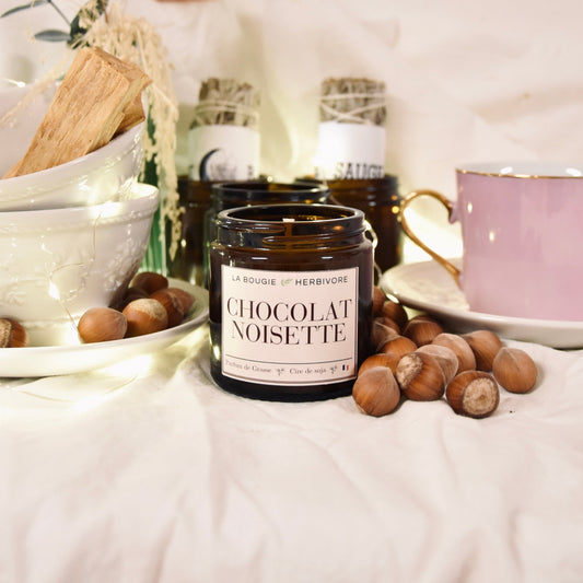 Bougie parfumée "Chocolat noisettes" à la cire végétale de soja 90g - La Bougie Herbivore