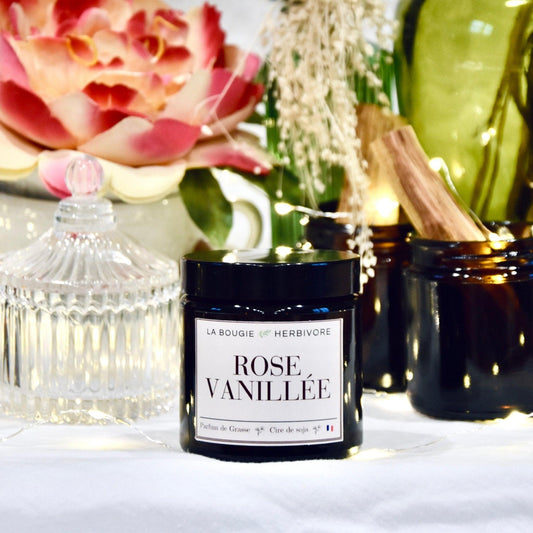 Bougie parfumée "Rose vanillée" à la cire végétale de soja 90g - La Bougie Herbivore