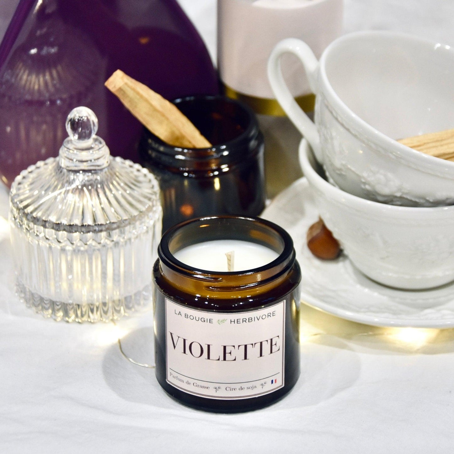 Bougie parfumée "Violette" à la cire végétale de soja 90g - La Bougie Herbivore