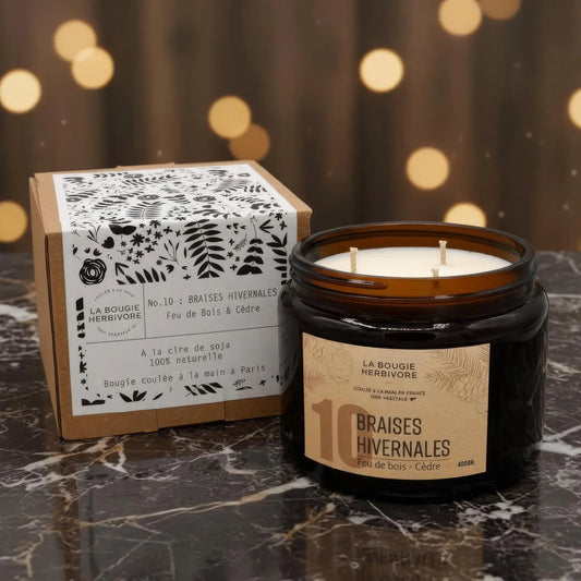 Bougie parfumée No. 10 BRAISES HIVERNALES - Feu de Bois + Cèdre - 400g - La Bougie Herbivore Bougies soja