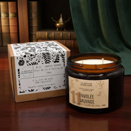 Bougie Parfumée Fleur de Lin & Cire de soja No.11 — Envolée Sauvage - 400G Naturelle