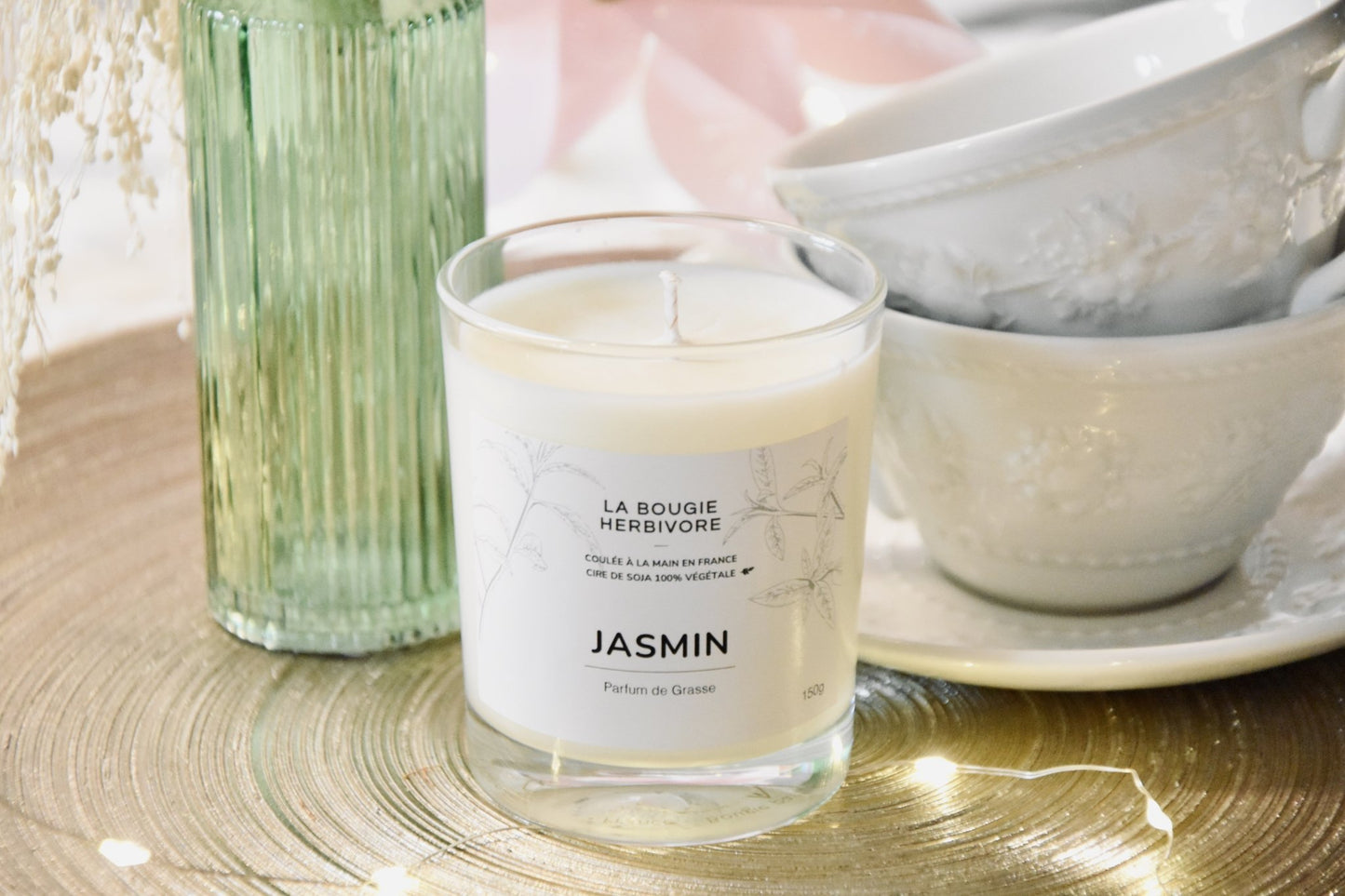 Jasmin - Bougie parfumée à la cire végétale de soja 150g - La Bougie Herbivore