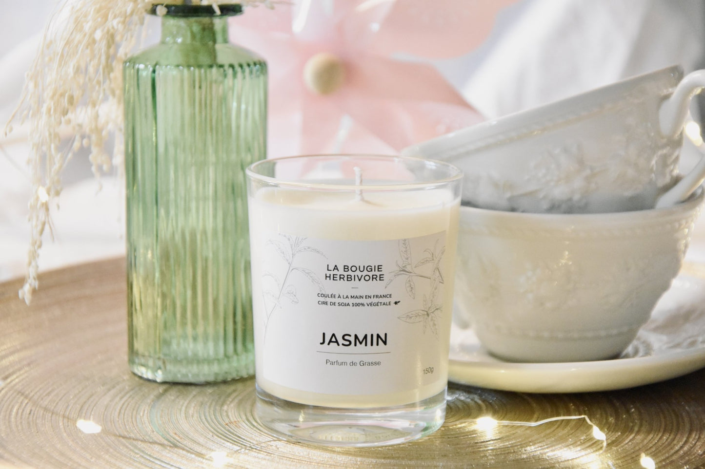 Jasmin - Bougie parfumée à la cire végétale de soja 150g - La Bougie Herbivore