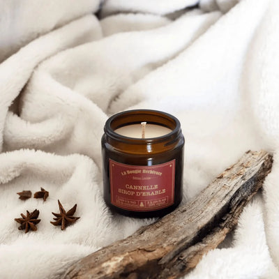 Bougies de Noël de La Bougie Herbivore avec parfum cannelle et épices sur fond doux