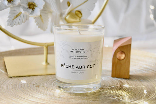 Pêche Abricot  - Bougie parfumée à la cire végétale de soja 150g - Bougies artisanales françaises - La Bougie Herbivore