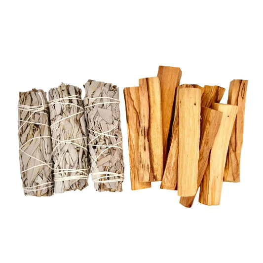 Coffret purification sauges avec bâtonnets de sauge blanche et palo santo pour purification énergétique